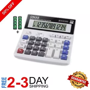 12-Digit Large LCD Desktop Calculator - Big Button & Dual Power Functionality - Picture 1 of 8