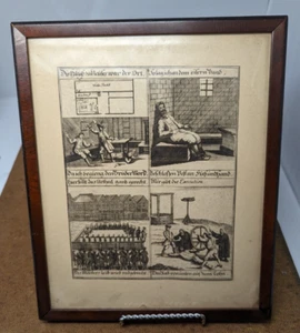 Vintage 4 scene Engraving Germany Murder Prison Trial Breaking Wheel Torture - Picture 1 of 24