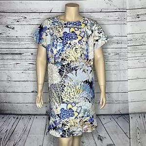 Abito Talbots Donna Petites 18WP Blu Botanico Floreale Orlo Balza Orlo - Foto 1 di 7
