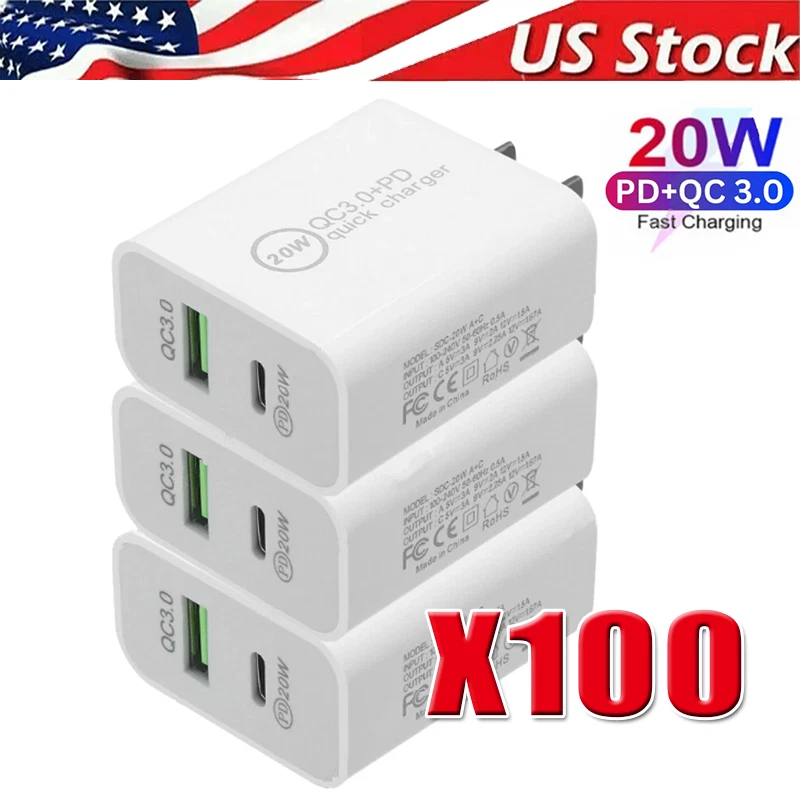 Lote Adaptador de Corriente de Pared USB Tipo C Bloque Cargador Rápido para iPhone 16 15 13 11 20W Foto 1 de 4