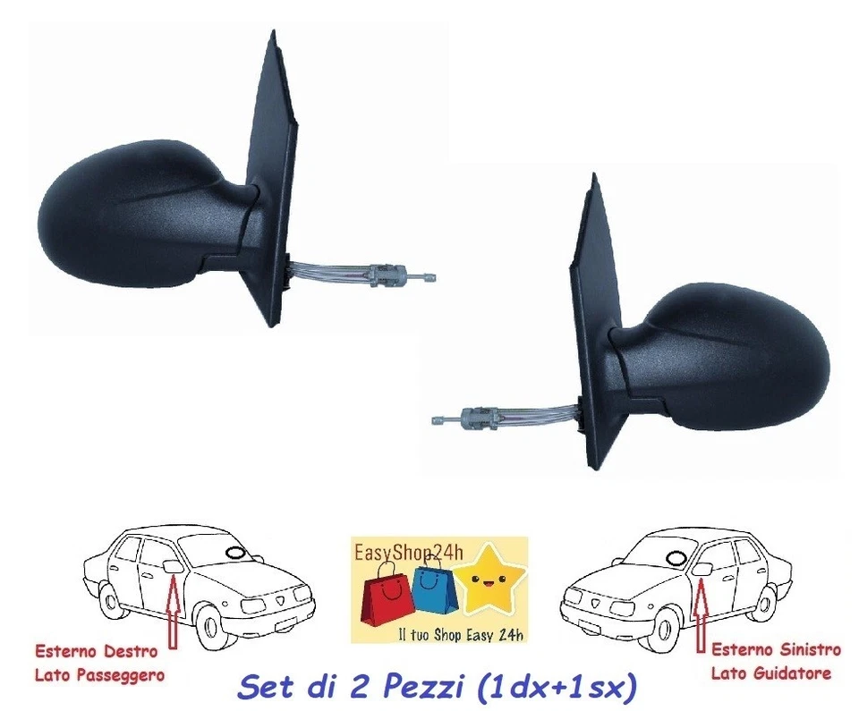 SET 2 SPECCHIO RETROVISORE PER SMART FORTWOO 1998 06 SPECCHIETTO NERO MECCANICO - Image 1 of 1