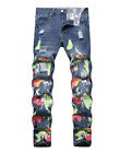 Mens Punk Printed Straight Leg Jeans Pants Fashion Denim Street Trousers Hip Hop