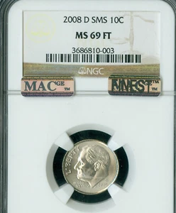 2008 D ROOSEVELT DIME NGC MS69 FT SMS PQ MAC FINEST REGISTRY MAC SPOTLESS * - Picture 1 of 2