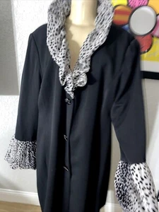 PAMELA MCCOY BLACK W/ SHEER COLLAR &CUFFS RHINESTONE BUTTONS COAT 2X NWTS pc/ - Picture 1 of 12