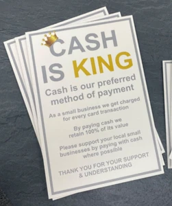 CASH PAYMENT SIGN FOR SHOP CAFE - CASH IS KING NOTICE A4 OR A5 - Picture 1 of 4