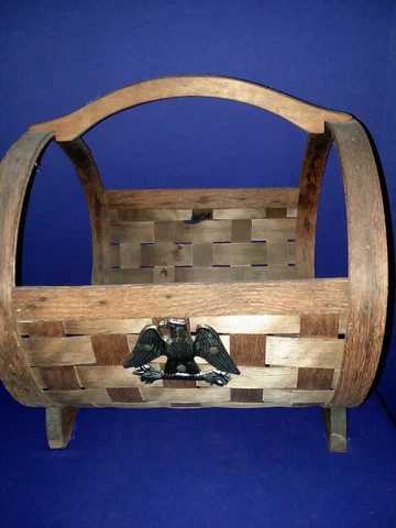 Vintage Fireside Magazine Basket Large Wooden w/ Handle Cover