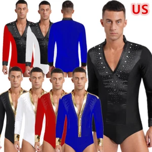 Men's Ballroom Latin Dance Shirt Shiny Rhinestones Performance Dance AU - Picture 1 of 73