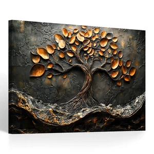 Leinwand Bild Baum Abstrakt Metall Optik Bronze  Wandbilder XXL Wohnzimmer 5411A - Bild 1 von 7