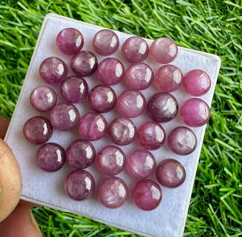 Natural Pink Ruby Sheen Sapphire 7mm Round Cabochon 10Pcs Lot Ruby Sapphire - Image 1 of 3