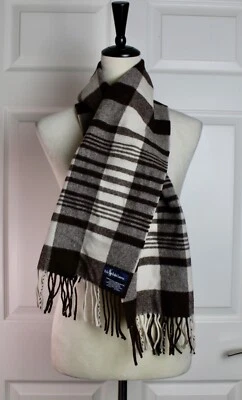 Unisex De Colección Años 80 POLO Ralph Lauren Marrón Marfil Búfalo Bufanda a Cuadros 100% Lana Reino Unido Foto 1 de 3