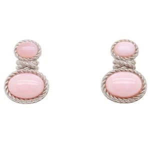 Judith Ripka Sterling Silver & Pink Opal Double Cabochon Earrings - Picture 1 of 6