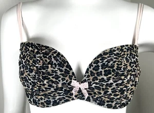 VICTORIA'S SECRET LEOPARD BLACK BROWN PINK LACE PADDED BRA UNDERWIRE USA 36C - Picture 1 of 3