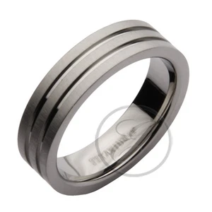Titane Bague Mat & Poli Double Rainurés Mariage Bande 6mm - Picture 1 of 2