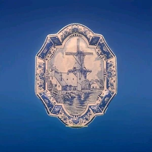 Vtg Hand Painted Art Pottery Delft Style 13" Plate Dutch Scene Blue & White - Picture 1 of 10
