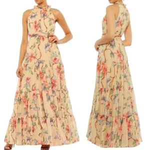 IEENA FOR MAC DUGGAL Maxikleid Blumenmuster Goldknöpfe hochgeschlossen Hochzeitskleid Gr. 10 - Bild 1 von 15