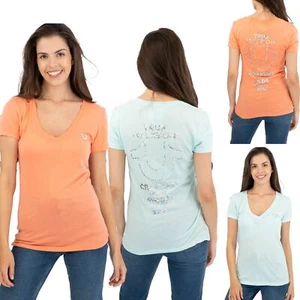 True Religion Womens Top T-Shirt Cotton Short Sleeve Lightweight V-Neck Summer - Picture 1 of 22