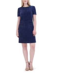 Eliza J Fit & Flare Dress Sleeveless Lace Trim A Line Mini Navy Blue Black L - Picture 1 of 6