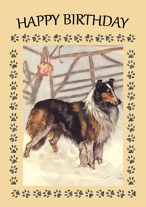 Collie Hund im Schnee Geburtstag Gruss Notizkarte - Bild 1 von 1