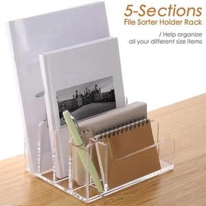 Acrylic Desk File Organizer File Sorter Sections Desktop File Folder for Books - Picture 1 of 7