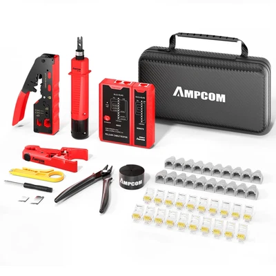 AMPCOM RJ45 Pass Through Crimping Tool Kit Cat5e Cat6 Cat7 with Tester - Image 1 of 4
