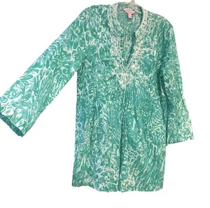 Lilly Pulitzer Sarasota Beaded Tunic Top / Dress Tiger Butterfly Tropical Size L - Imagen 1 de 8