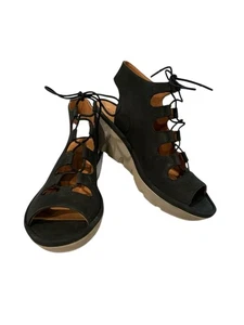 Clarks Artisan Clarene Grace Black Nubuck Leather Open Toe Sandals Women's 6.5 M - Picture 1 of 7