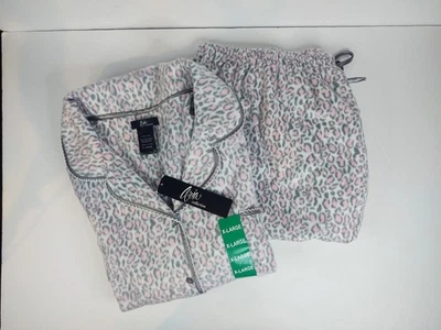 NWT Aria Fleece Long Sleeve/Pants Pajama Set Women Sz XL Pink/Grey Animal Print - Image 1 of 4