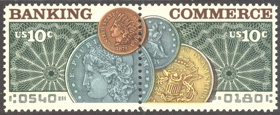Scott 1578a, the 10¢ Banking & Commerc Issue from 1975 - Mint, Never Hinged Pair - Image 1 of 1