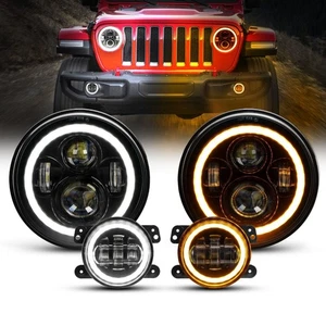 7" Headlight+4" Fog DRL Turn Signal Hi Lo For Jeep Wrangler JK JKU TJ LJ 1997-18 - Picture 1 of 12