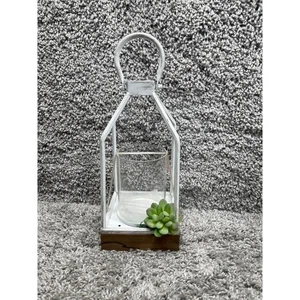 Lanterna carrozza bianca cilindro trasparente vetro centrale portacandele 14,5"X5,25" - Foto 1 di 10