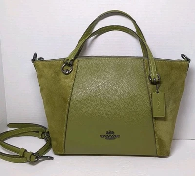 蔻驰皮革麂皮绒 KACey SATCHEL 手提包 橄榄绿色 CC838 — 第 1/4 张图片