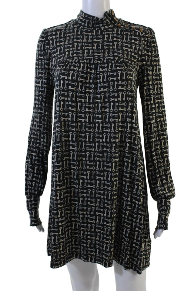 Vestido Camisa Juicy Couture Mujer Cambio Negro Seda Cuello Alto Manga Larga Talla M Foto 1 de 4