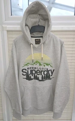 Mens XXXL 3XL Superdry Light Grey  Hoodie. Picture Chest Logo. New Without Tags. - Image 1 of 4