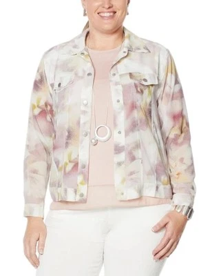 WYNNELAYERS MARLAWYNNE белый лиловый цветочный кнопка шифоновое водитель грузовика куртка 3 X  - Изображение 1 из 4