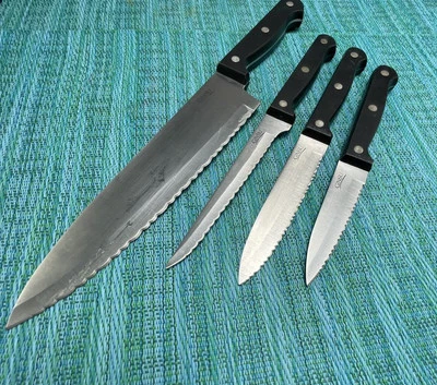 4 cuchillos Ginsu cuchillas dentadas de acero inoxidable Full Tang filete de chef utilitario pelado Foto 1 de 4