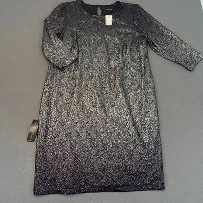 Vestido Lane Bryant Talla 18/20 Negro Plateado Funda Ombre Brillo Metálico Glamour Gótico Foto 1 de 4