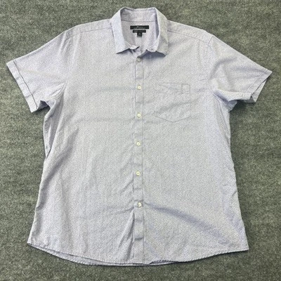 Мужская фиолетовая приталенная рубашка Marc Anthony с цветочным узором с коротким рукавом на пуговицах размер XL - Изображение 1 из 4