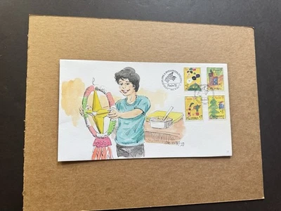 Philippines 1991 FDC(59) +Kid's Xmas Painting #2115-18 +Hand-Paint Cachet (B) - Image 1 of 2