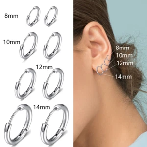 4 Pairs Surgical Steel Earrings Huggie Hoop Sleeper Ring Ear Nose Body Piercing - Picture 1 of 13