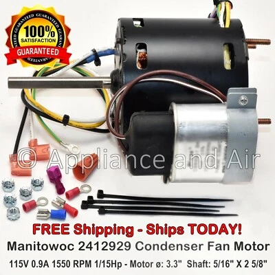 MANITOWOC ICE Manitowoc 2412929 115V Fan Motor, Drop-in replacemen, no soldering, Ships TODAY!