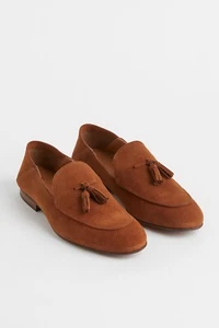 H&M Premium Mens 10 US Real Brown Suede Low Heel Tassel Moccasin Loafers EU43 - Picture 1 of 23