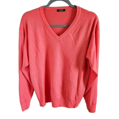 MARBAS Italy Mens Extra Fine Merino Wool V Neck Sweater Coral LT Weight Classic - Image 1 of 4