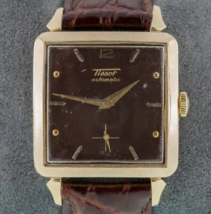 Tissot 14k Gold Filled Square Automatic Men's Watch with Leather Band Mov 285 - Picture 1 of 6