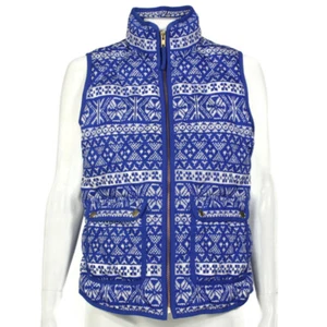 J. CREW Excursion Fair Isle Blue Quilted Down Fill Zip Puffer Vest sz Small /846 - Picture 1 of 6