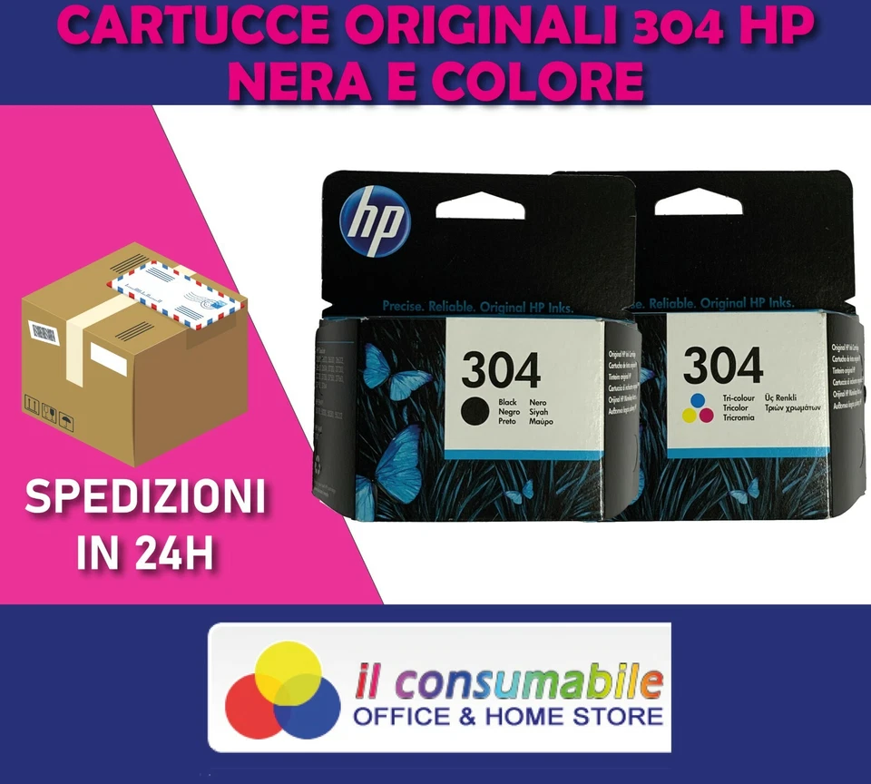 CARTUCCE ORIGINALI HP 304BK+304C PER HP DeskJet 2630 2632 2633 3720 Envy 5020