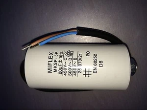 Motorkondensator, Betriebskondensator mit Anschlusskabel. 20 uF, 450 Volt - Bild 1 von 1
