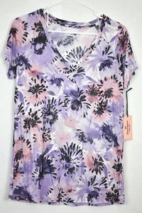 Juicy Couture Womens Top Floral Short Sleeve V Neck Purple Tee Purple Short Sz M - Picture 1 of 12