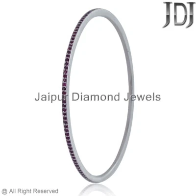 Ruby Gemstone Sleek Bangle Bracelet 925 Sterling Silver Handmade Women's Jewelry - Image 1 of 4