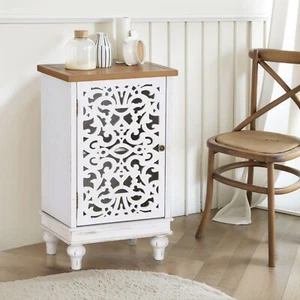 Cabinet Storage End Side Table Display Cabinet Retro Hollow-carved Cabinet White - Picture 1 of 10