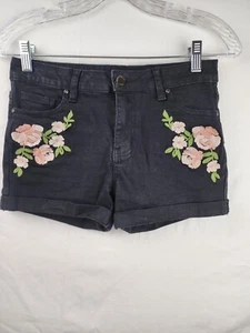 Encore Juniors 7 Shorts Black Embroidered Floral Cuffed School  - Picture 1 of 7